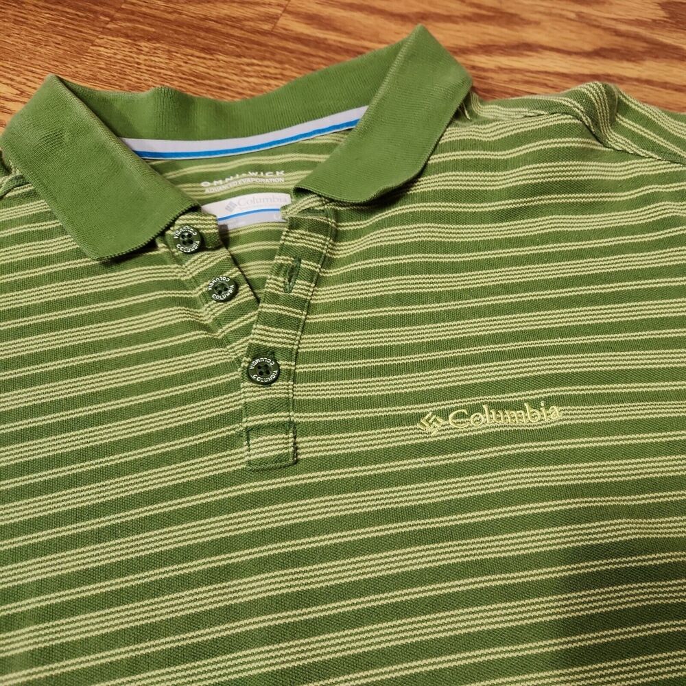 Columbia Omni-Wick Mens Large Performance Golf Polo Shirt Green Striped Casual - Picture 7 of 8